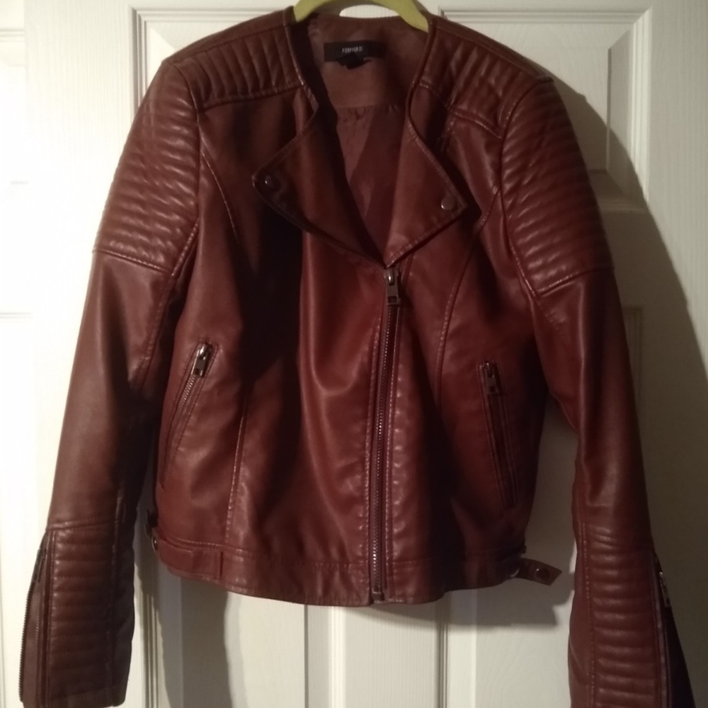 Red Vegan Leather Moto Jacket Forever 21